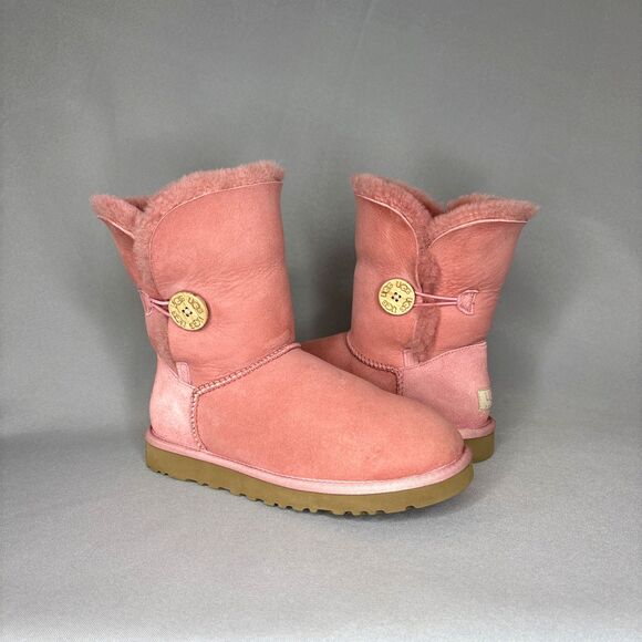 Women's 7 UGG Boots Bailey Button Fold Over Pink Rose Suede Festival Malibu Boho - Picture 16 of 16